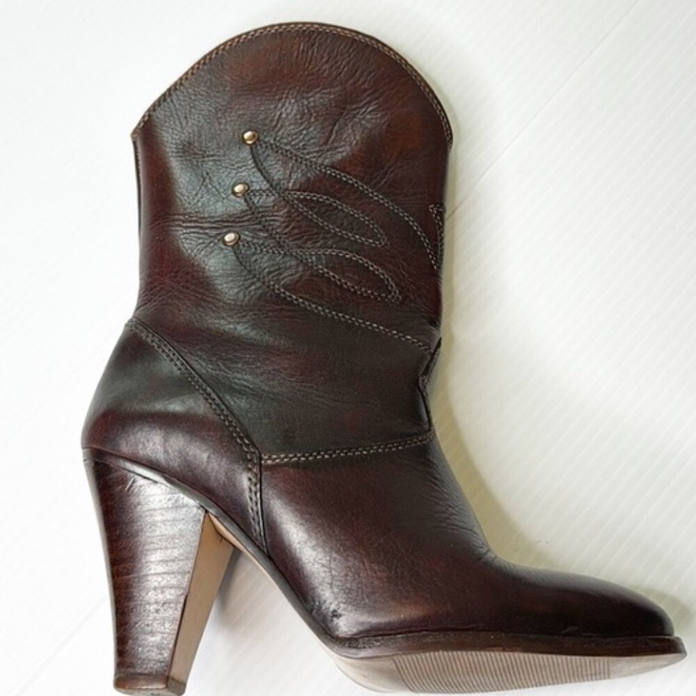 Nine West Dark Brown Western Heeled Boots (7.5) - Picture 6 of 12